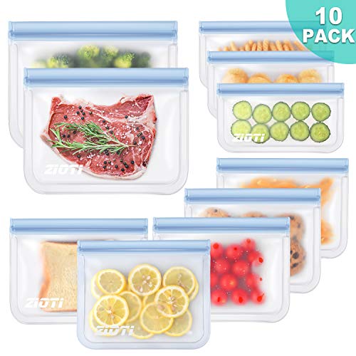 Product Cover Reusable Storage Bags 10 Pack, 2 Reusable Sandwich Bags, 5 Reusable Freezer Bags and 3 Reusable Snack Bags, 2019 BPA FREE Extra Thick Leakproof Easy Seal Gallon Ziplock Lunch Bags for Home and Travel