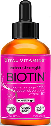 Product Cover Biotin Extra Strength 10000mcg Natural Orange Flavor Liquid Drops, 60 Servings, Vegan Friendly, Supports Healthy Hair Growth, Strong Nails and Glowing Skin, 3X More Absorption Than Capsules or Pills