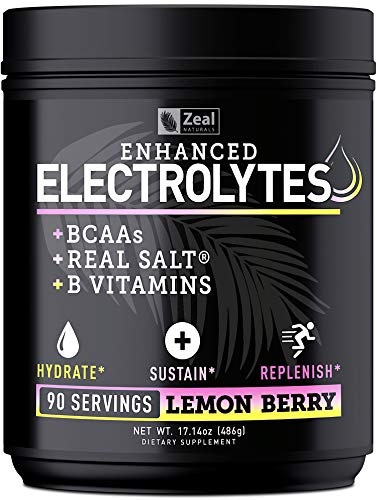 Product Cover Electrolyte Powder w Real Salt +BCAAs +B-Vitamins (90 Servings | Lemon Berry) Sugar Free Electrolyte Supplement w Potassium Zinc & Magnesium for Complete Hydration & Recovery - Keto Electrolytes