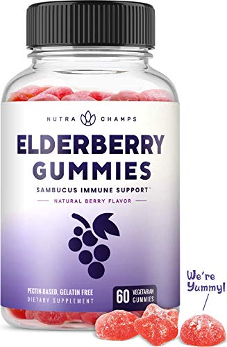 Product Cover Elderberry Gummies for Kids & Adults [Double-Strength] Immune Support & Relief from Cold & Allergies - Sambucus Nigra Extract Antioxidant Supplement - 60 Vegetarian Gummy Vitamins