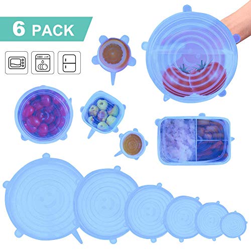 Product Cover EAYIRA Silicone Stretch Lids, Stretch and Seal lids BPA-Free, 6-Pack Food Cover Lids for Dishes, Jars, Bowls, Pot, Food cans and Fruits, Dishwasher Safe (Color May Vary)