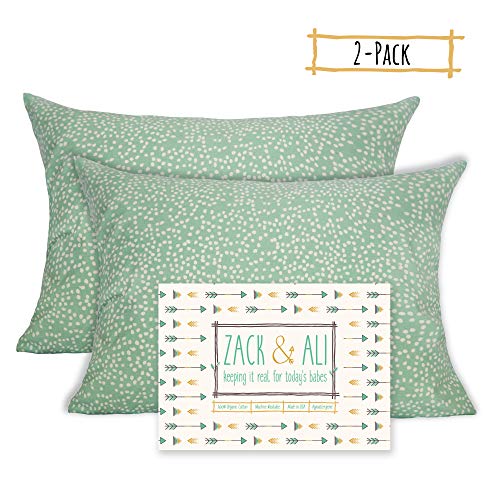 Product Cover Zack & Ali Organic Toddler Pillowcase 13X18 (2-Pack), Made in USA, Mint Dot