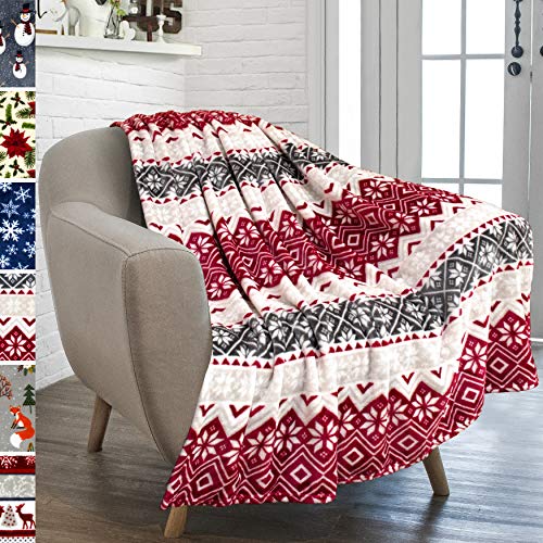 Product Cover PAVILIA Christmas Throw Blanket | Holiday Christmas Red Fleece Blanket | Soft, Plush, Warm Winter Cabin Throw, 50x60 (Red Snowflakes)