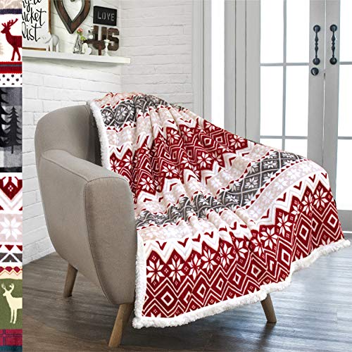 Product Cover PAVILIA Premium Christmas Sherpa Throw Blanket | Christmas Decoration, Fleece, Plush, Warm, Cozy Reversible Microfiber Holiday Blanket 50 x 60