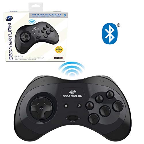 Product Cover Retro-Bit Official Sega Saturn Bluetooth Controller 8-Button Arcade Pad for Nintendo Switch, PC, Mac, Amazon Fire TV, Steam - Black