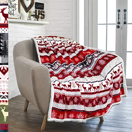 Product Cover PAVILIA Premium Christmas Sherpa Throw Blanket | Christmas Decoration Reindeers, Fleece, Plush, Warm, Cozy Reversible Microfiber Holiday Blanket 50 x 60