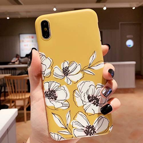 Product Cover Kinyetor iPhone Xs Max Case for Girls, Xmax Flower Cases Flexible Soft Slim Fit TPU Silicone Cute Floral Shell Phone Case Compatible for iPhone Xs Max 6.5 Inch-Yellow