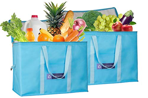 Product Cover Essential Deals Large Insulated Grocery Bags (2 Pack), Durable with Zipper top | Hot or Cold for Food Delivery or Shopping | Front Pocket and Bottom Support Board Insert