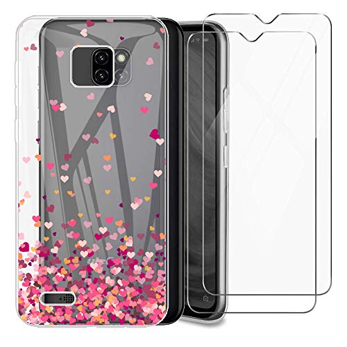 Product Cover (3 in 1) for Ulefone Note 7 Case + (2 Pack) Glass Screen Protector Slim Clear Soft TPU Silicone Phone Case Cover with (Love) Transparent for Ulefone Note 7