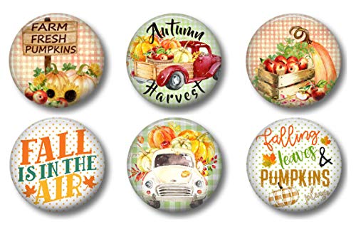 Product Cover Red Truck Farmhouse Autumn Fall Harvest Decor Magnets with Apples and Pumpkins - Set of 6 - Cute Locker Magnets For Teens - Cute Thanksgiving Whiteboard Magnets For Home School or Office