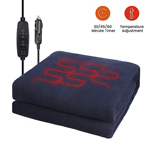 Product Cover Car Heated Blanket,GLIME 12 Volt Electic Car Blanket Polar Fleece Blanket with Timing Temp Control Function Heated Blanket for Car Trucks for Car and RV-Great Car Trucks Winter Cold Weather 56x 40Inch