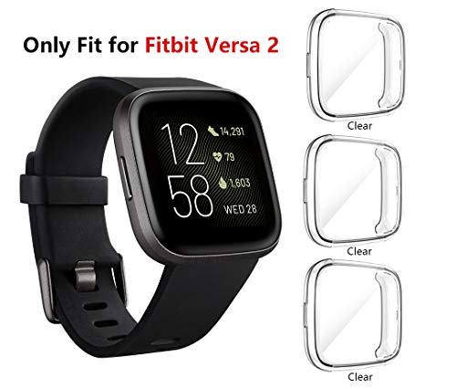 Product Cover Seltureone (3 Pack) Screen Protector Case Compatible for Fitbit Versa 2, Full Body Cover Scratch Resistant Shock Absorbing Ultra Slim Protective for Fitbit Versa 2 Cases (Clear)
