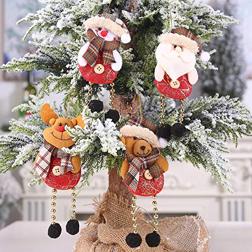 Product Cover Homecube Tartan Christmas Ornaments with Buttons and Beads - 4 Pack Christmas Tree Pendants Plush Ornaments Santa & Snowman & Reindeer & Bear Decorations Festive Season for Xmas