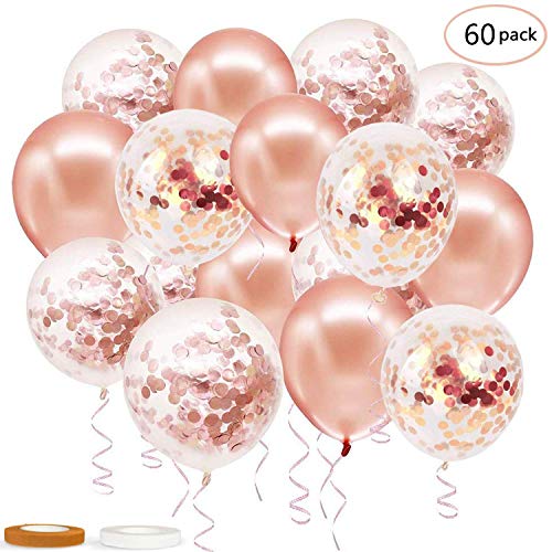 Product Cover Rose Gold Confetti Balloons 60PCS, 12 Inch Latex Party Balloons with Confetti Dots for Birthday Wedding Engagement Baby Shower Graduation Party Supplies Decorations