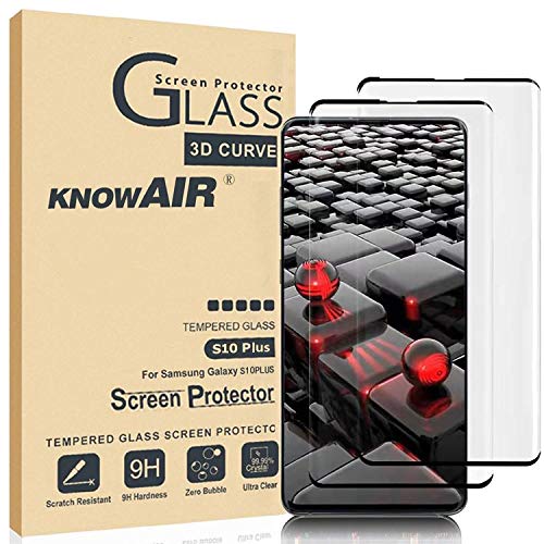 Product Cover KNOWAIR Galaxy S10 Plus Screen Protector,Full Coverage Tempered Glass[2 Pack][3D Curved]［Solution for Ultrasonic Fingerprint］Tempered Glass Screen Protector Suitable for Galaxy S10 Plus