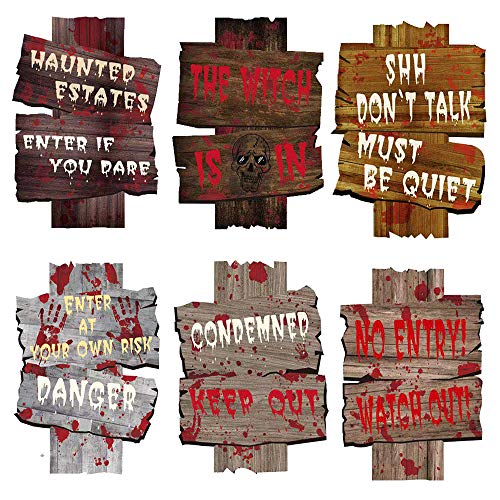 Product Cover CREATESTAR 6 Pack Halloween Decorations Yard Signs Stakes Beware Props Halloween Outdoor Decor Bloody Scary Zombie Vampire Graves Holiday Supplies