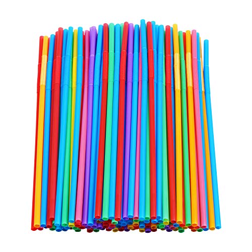 Product Cover 200 Pcs Colorful Plastic Long Flexible Straws.(0.23'' diameter and 10.2