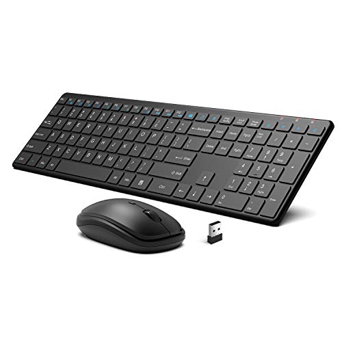Product Cover Wireless Keyboard and Mouse Combo, WisFox 2.4G Full-Size Slim Thin Wireless Keyboard Mouse for Windows, Computer, Desktop, PC, Laptop Mac