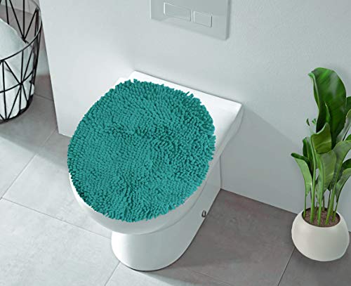 Product Cover LuxUrux Toilet Lid Cover, Extra-Soft Plush Seat Cloud Washable Shaggy Microfiber Standard Toilet Lid Covers for Bathroom Machine Wash & Dry. (19 x 21 inches, Turquoise)
