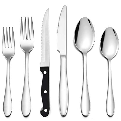 Product Cover LIANYU 48-Piece Silverware Set with Steak Knives, Stainless Steel Flatware Cutlery Set for 8, Eating Utensils Tableware Include Forks Knives Spoons, Dishwasher Safe