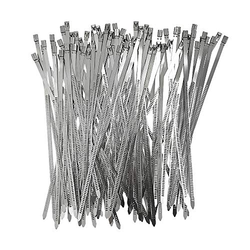 Product Cover 100pcs 304 Stainless Steel Cable Ties Wrap Coated Self Locking Metal Zip Ties (Stainless Steel, 13.8inch)