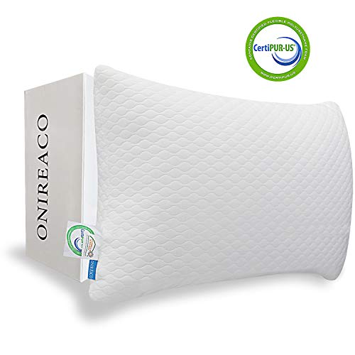 Product Cover ONIREACO Shredded Bamboo Memory Foam Bed Pillows for Sleeping-Cooling Pillow Adjustable Height for Any Sleep Positions-Comfortable Breathable Hypoallergenic Washable Cover with Zipper(Queen Size)