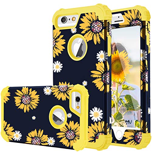 Product Cover iPhone 6 Case, iPhone 6s Case, Fingic Sunflower 3 in 1 Heavy Duty Protection Hybrid Hard PC Soft Silicone Rugged Bumper Anti Slip Full-Body Shockproof Protective Case for iPhone 6s/6 4.7 inch, Yellow