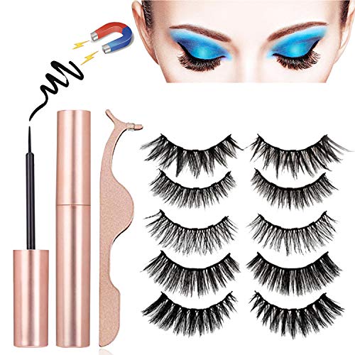 Product Cover Magnetic Eyeliner and lashes kit,Eyelashes Magnetic Full Eye with Waterproof Eyeliner,5 Styles Magnetic Eyelashes Kit with Tweezers,No Glue Reusable Natural Look Handmade 5 Magnets Lashes[5 Paris]