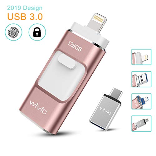 Product Cover iPhone Photo Stick for iPhone 128GB Flash Drive for Computers Photostick for Backup Drive Android OTG Smart Phone Memory Stick Storage USB 3.0 Flash Drive for Type-C Device-Rose Gold