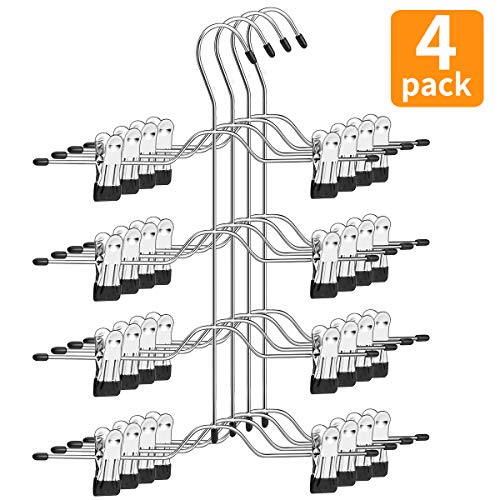 Product Cover AMKUFO Pant Hangers 4 Tier Skirt Hangers with Adjustable Clips 4 Pcs Metal Trouser Hangers Space Saving for Slack, Trouser, Jeans, Towels Etc