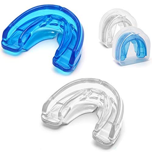 Product Cover Coolrunner Double Braces Mouth Guard, Sports Athletic Mouth Guards Youth Mouthguard for Upper and Lower Teeth Protection No Boiling Required for Youth, Teenager and Adults (Transparent+Blue)