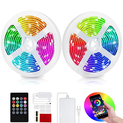 Product Cover Bliifuu LED Light Strips Bluetooth Control, 32.8ft Tape Lights Color Changing with 20-Key Remote SMD5050 Bright RGB Strip Lights for Home Lighting Kitchen Bed Porch Desk Parties Bars