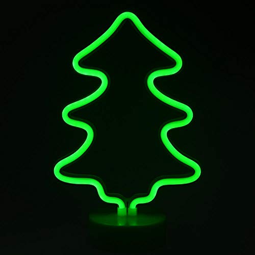 Product Cover HN HAIINAA LED Neon Christmas Tree Green Sign Night Light with Table Stand Base, Battery Operated Decorative Light to Improve Mood, for Christmas, Home, Kids Bedroom Decorations Gifts, Holiday Decors
