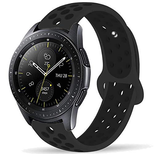 Product Cover Compatible with Samsung Galaxy Watch 42mm Bands/Gear Sport Band, 20mm Breathable Silicone Strap Sports Replacement Wristband for Galaxy Watch 42mm (Black-Black, Large)
