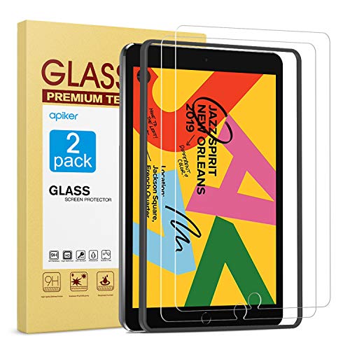 Product Cover [2 Pack] Screen Protector for iPad 7th Generation 10.2 Inch (iPad 7) 2019 Release, apiker Tempered Glass Screen Protector Compatible with Apple Pencil