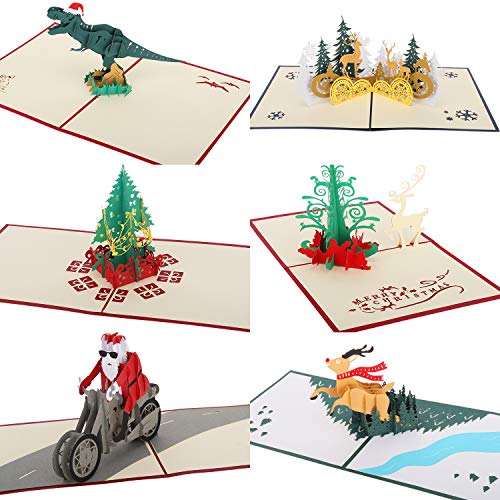 Product Cover MoKo 3D Christmas Cards, 6 Pack Pop Up Christmas Greeting Thank You Card for Kids, Mom and Dad Feature Christmas Tree, Santa Claus, Reindeer Christmas Popup Card Perfect Gift for Xmas