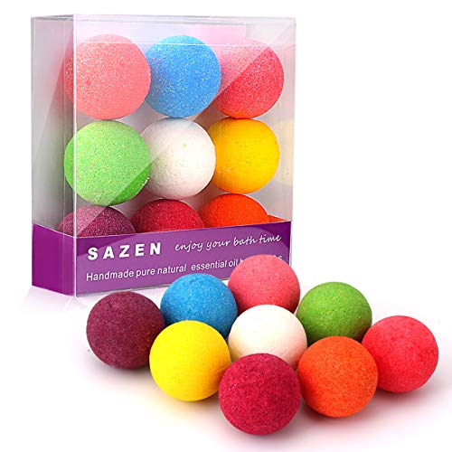 Product Cover SAZEN Bath Bombs Gift Set 9 packs,Moisturizing with Vegan Natural Essential Oils, lush Spa Fizzies Jojoba Oil, Shea butter, Perfect Gift Ideas for Birthday, Mother's Day Girlfriends,Wife