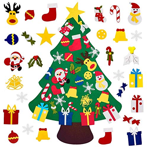 Product Cover Mazoliy Kids DIY Felt Christmas Tree with 30pcs Set Wall Hanging Detachable Ornaments Xmas Gifts Children Friendly Christmas Home Decorations