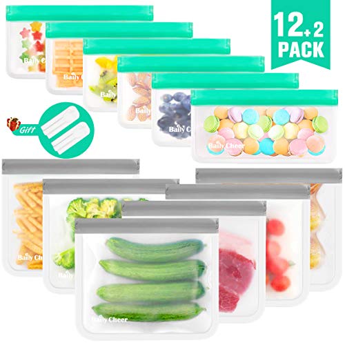 Product Cover Reusable Storage Bags, 12 Pack Extra Thick Food Storage Bags (6 Reusable Sandwich Bags & 6 Reusable Snack Bags) BPA-Free DUAL Leakproof Re-Zip Seal Storage Bag for Kids School Lunch,Picnic and Travel