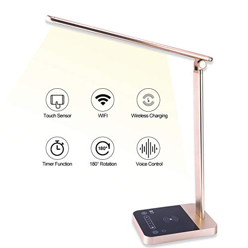 Product Cover Smart LED Desk Lamp Compatible with Alexa, WiFi Table Lamp with Wireless Charger, Dimmable Eye-Caring FamBrow Desk Light with USB Charging Port, 8.5W