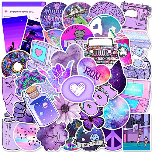 Product Cover 50 Purple Cute Stickers, Stickers for Laptop, Hydro Flask,Water Bottle, Skateboard Phone - Aesthetic Stickers - Stickers for Teens, Adults, Kids - Sticker Pack No Repetition - Vinly Waterproof