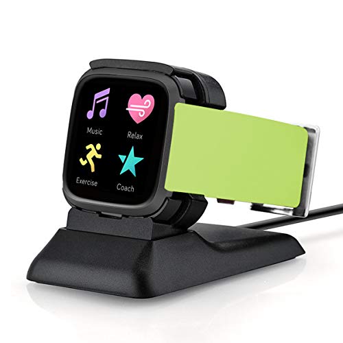 Product Cover Kartice Charger Compatible with Fitbit Versa 2 Charger Stand (Not for Versa) Charging Dock for Fitbit Versa 2 Charging Clip Premium Plastic Cable (Black)