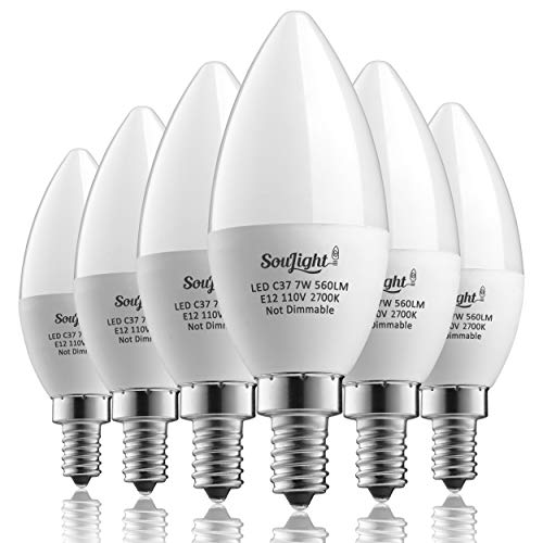 Product Cover E12 LED Bulbs - Candelabra Light Bulbs, 7 Watt Equivalent 60W Incandescent Bulb, B11 560 Lumens, Warm White 2700K, Candelabra Base, Non-dimmable, Chandelier&Ceiling Fan Replacement Bulb. 6 Pack.