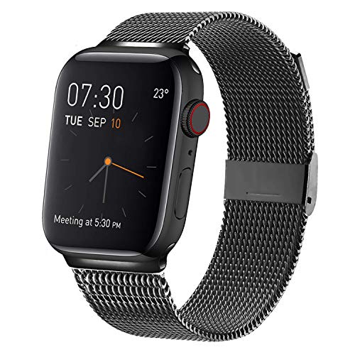 Product Cover MCORS Compatible with Apple Watch Band 42mm 44mm,Stainless Steel Mesh Metal Loop with Adjustable Magnetic Closure Replacement Bands Compatible with Iwatch Series 5 4 3 2 1 Black