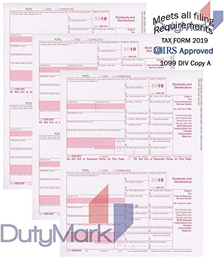 Product Cover 1099-DIV Income, Laser Tax Form, Federal Copy A ~Pack of 25~2019