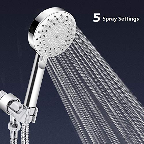 Product Cover Handheld Shower Head, Wodgreat High Pressure 5 Settings Powerful Spray Head with Flexible 60 Inch Stainless Steel Hose, Adjustable Swivel Ball Bracket Mount, No Leaking, Easy to Install, Chrome