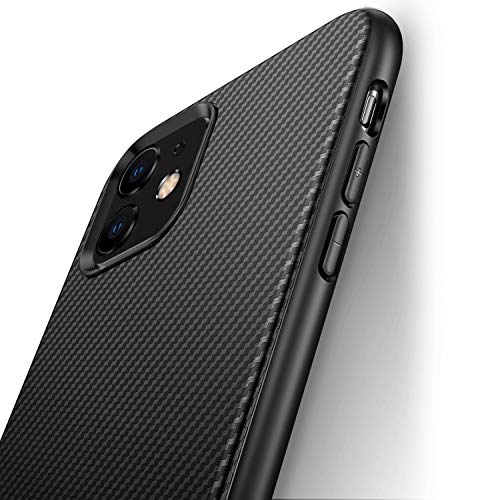 Product Cover J Jecent iPhone 11 Case [Carbon Fiber Texture Design] Ultra Thin Cover with Soft and Protective TPU Rubber Bumper,Slim Fit Silicone Phone Case for Apple iPhone 11 6.1 Inch 2019 - Black