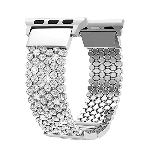 Product Cover Compatible with Apple Watch Band 44mm 40mm Series 4 5 42mm 38mm Series 3 2 1 Women Girls iWatch Bands, Soaos Crystal Rhinestone Replacement Strap, Mesh Chain Jewelry Wristband (44mm 42mm Silver)