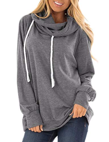 Product Cover Naggoo Fall Hoody Cowl Neck Pullover Sweatshirt Solid Drawstring Long Sleeve Hoodies Grey L