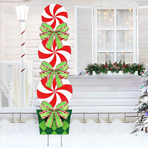 Product Cover ORIENTAL CHERRY Candy Christmas Decorations Outdoor - 44In Peppermint Xmas Yard Stakes - Giant Holiday Decor Signs for Home Lawn Pathway Walkway Candyland Themed Party - Red White Green